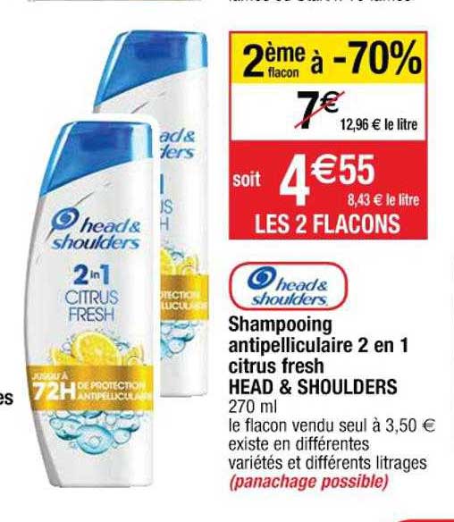 shampooing antipelliculaire 2 en 1 citrus fresh head & shoulders