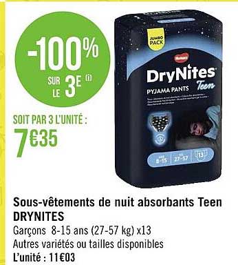 sous-vêtements de nuit absorbants teen drynites