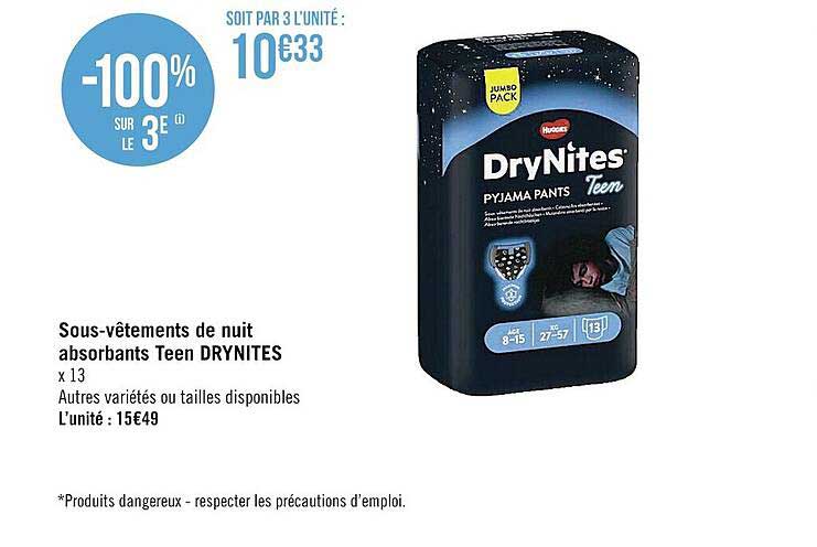 sous-vêtements de nuit absorbants teen drynites