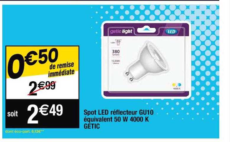spot led réflecteur gu10 équivalent 50w 4000k getic