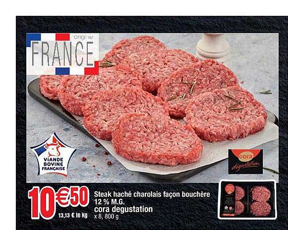 steak hachée charolais façon bouchère 12% m.g. cora dégustation