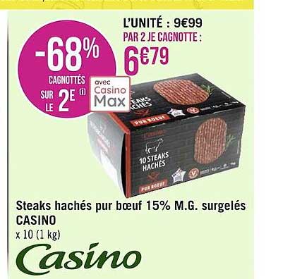 Steaks Hachés Pur Bœuf 15% Mg Surgelés Casino