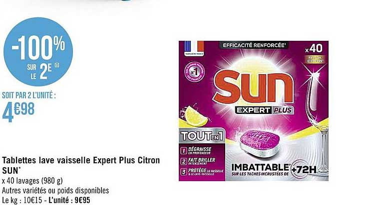 tablettes lave vaiselle expert plus citron sun