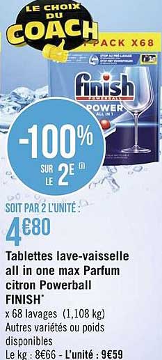 Tablettes Lave-vaisselle All In One Max Parfum Citron Powerball Finish