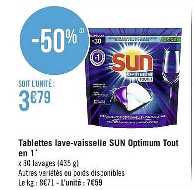 tablettes lave-vaisselle sun optimum tout en 1