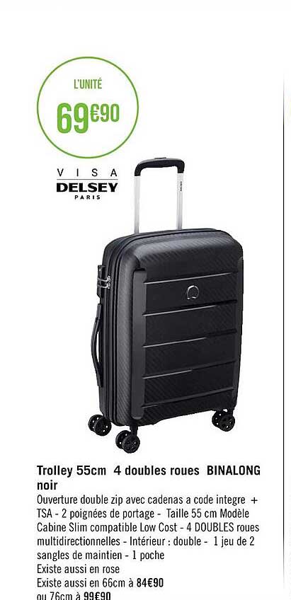 trolley 55 cm 4 doubles roues binalong noir