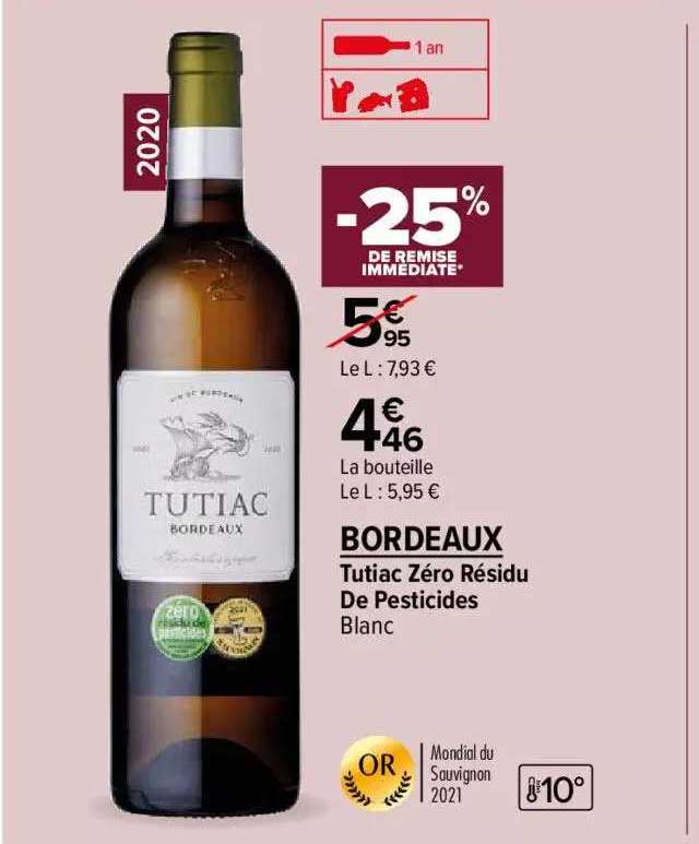 tutiac zéro résidu de pesticides blanc bordeaux