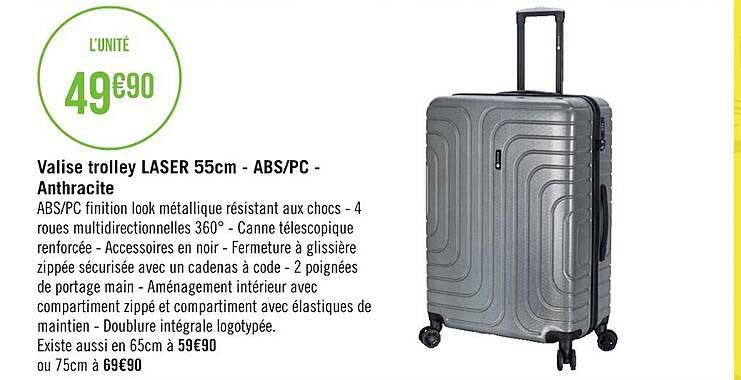 valise trolley laser 55cm - abs-pc anthracite
