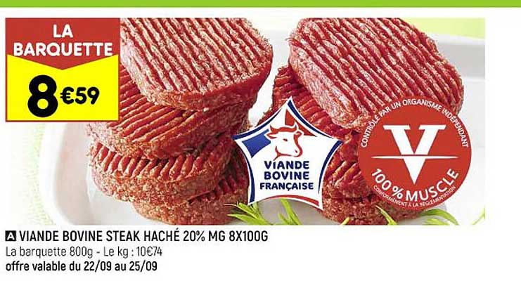 viande bovine steak haché 20% mg 8x 100g
