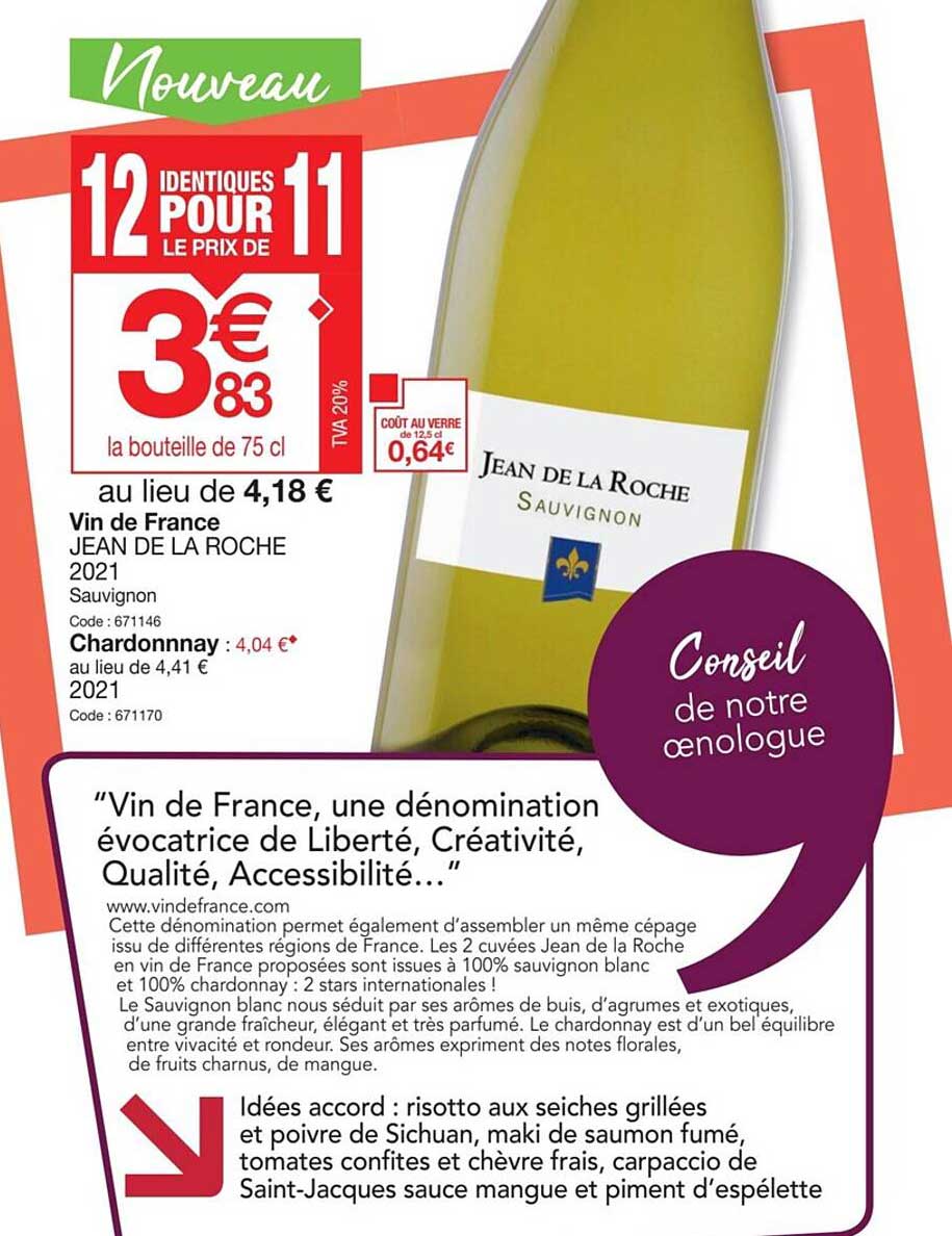 vin de france jean de la roche 2021, chardonnay