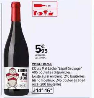 vin de france l'ours mal léché "esprit sauvage"