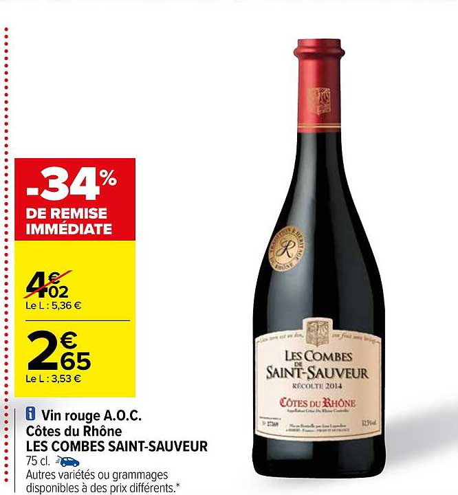 vin rouge aoc côtes du rhône les combes saint-sauveur