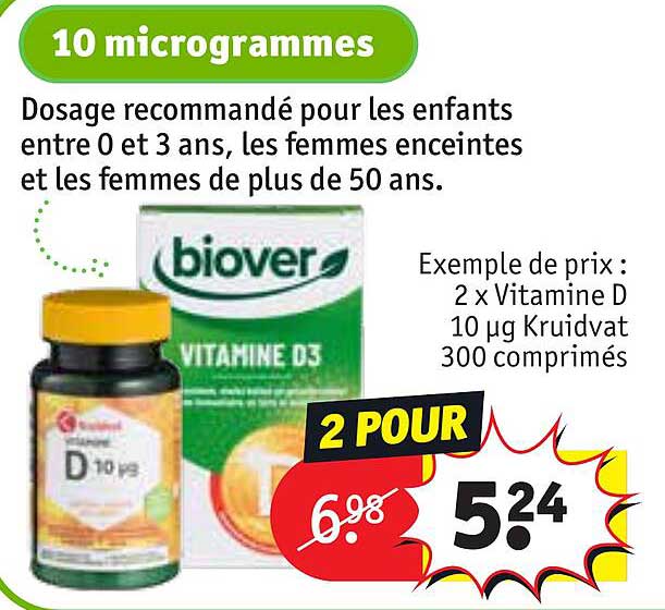 2x Vitamine D 10 Ug Kruidvat 300 Comprimés