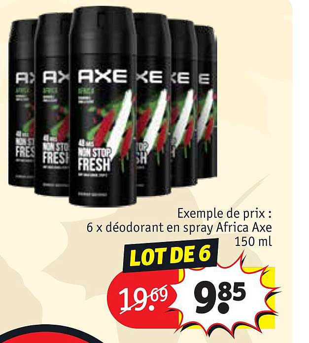 6x déodorant en spray africa axe 150 ml