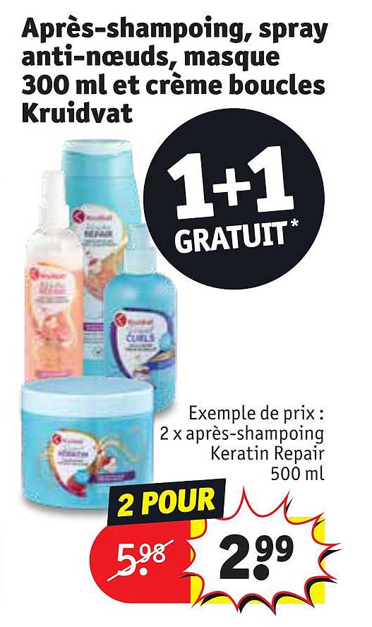 après-shampoing, spray anti-nœuds, masque 300 ml et crème boucle kruidvat
