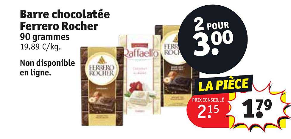 barre chocolatée ferrero rocher 90 grammes