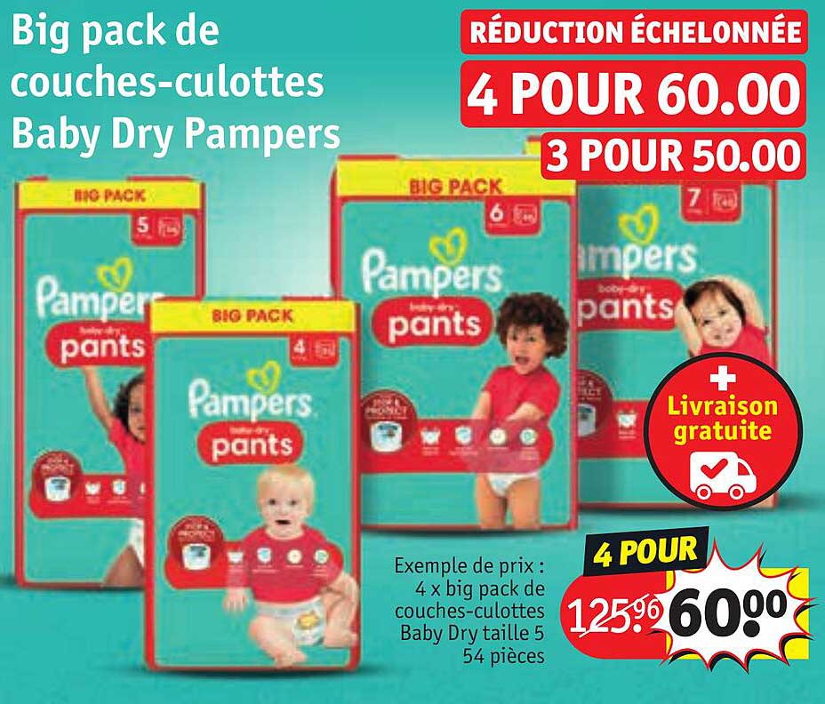 big pack de couches-culottes baby dry pampers