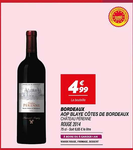 bordeaux aop blaye côtes de bordeaux château pérenne rouge 2014