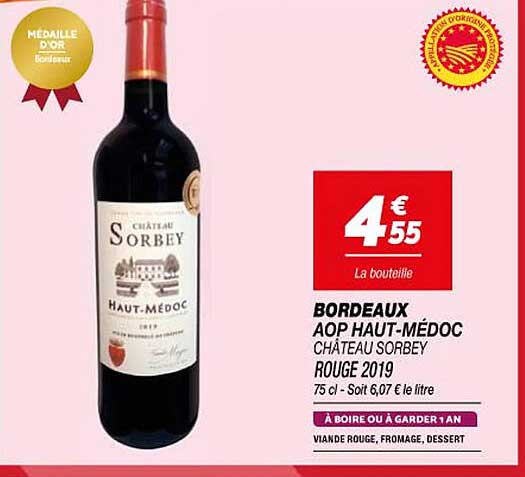 bordeaux aop haut-médoc château sorbey rouge 2019