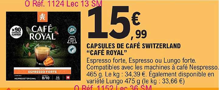 capsules de café switzerland "café royal"