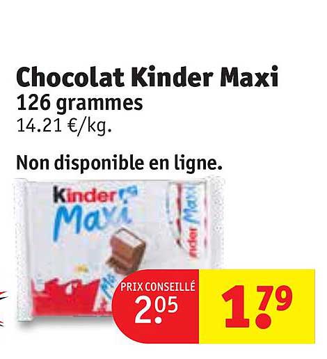 chocolat kinder maxi 126 grammes