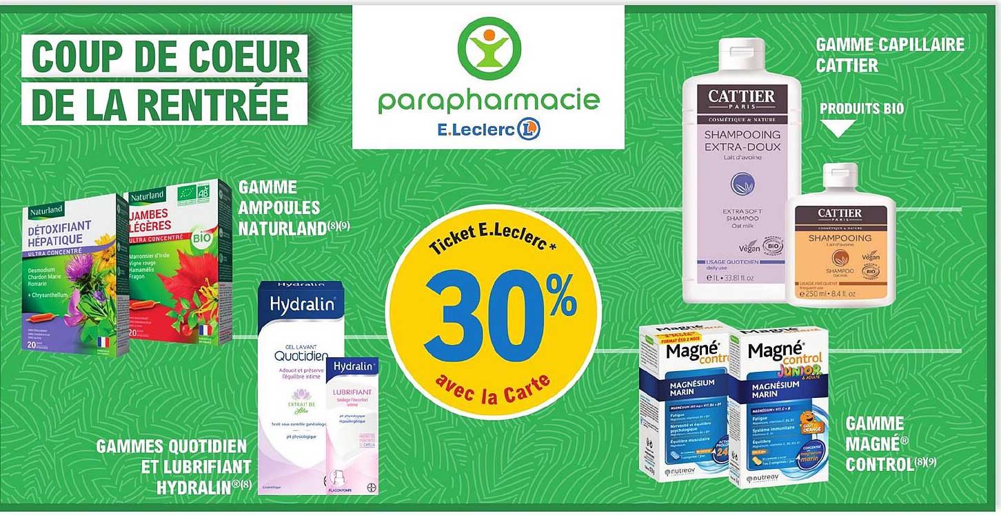 gamme ampoules naturland, gammes quotidien et lubrifiant hydralin, gamme capillaire cattier, gamme magné control