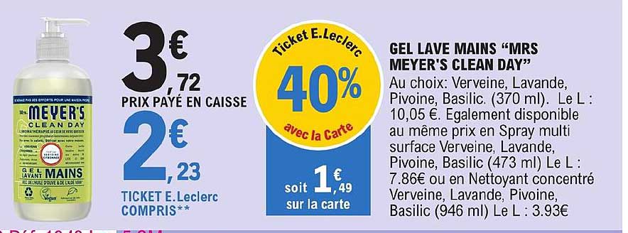gel lave mains "mrs meyer's clean day"