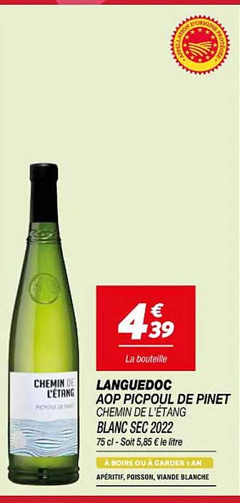 Languedoc Aop Picpoul De Pinet Chemin De L'étang Blanc Sec 2022