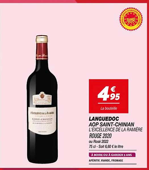 languedoc aop saint-chinian l'excellence de la ramière rouge 2020 ou rosé 2022