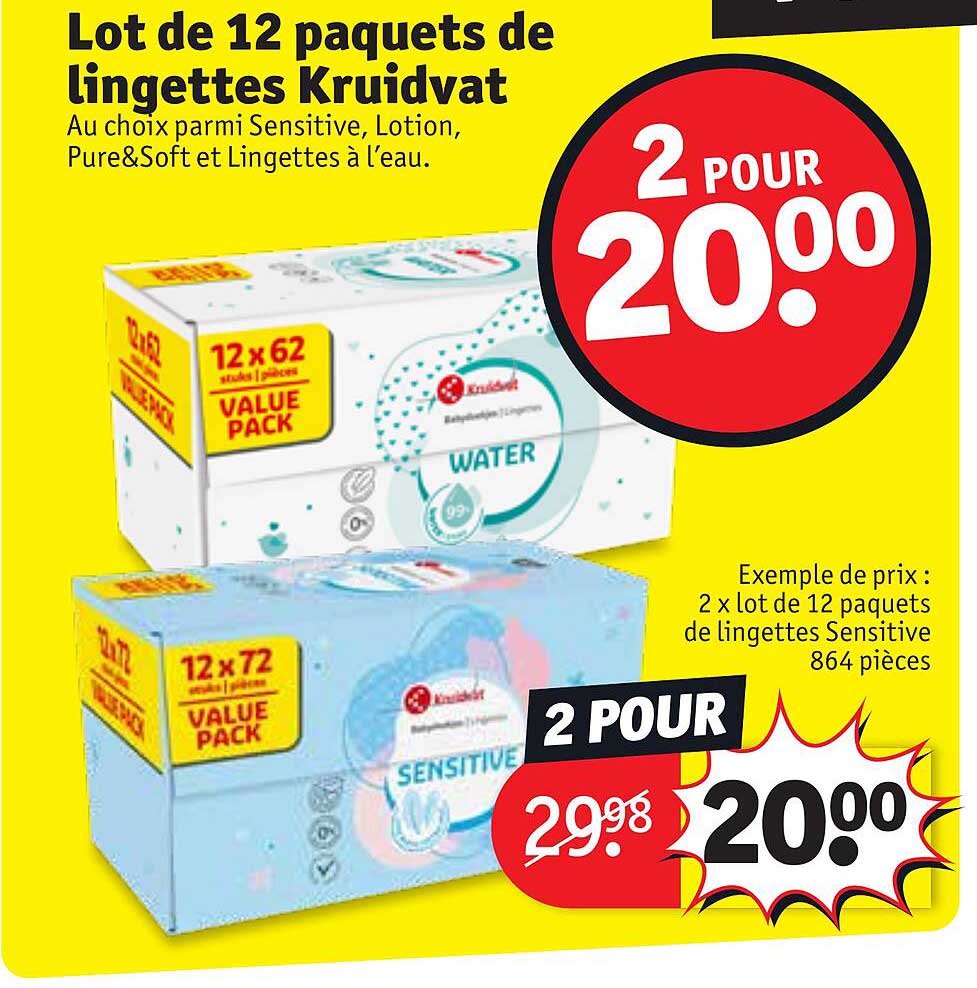 lot de 12 paquets de lingettes kruidvat