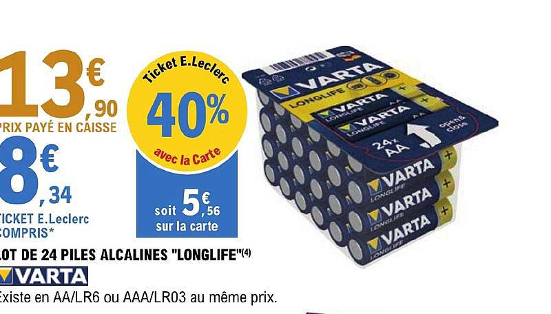 lot de 24 piles alcalines "longlife" varta