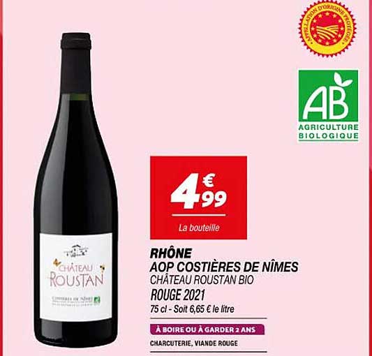 rhône aop costières de nîmes château roustan bio rouge 2021