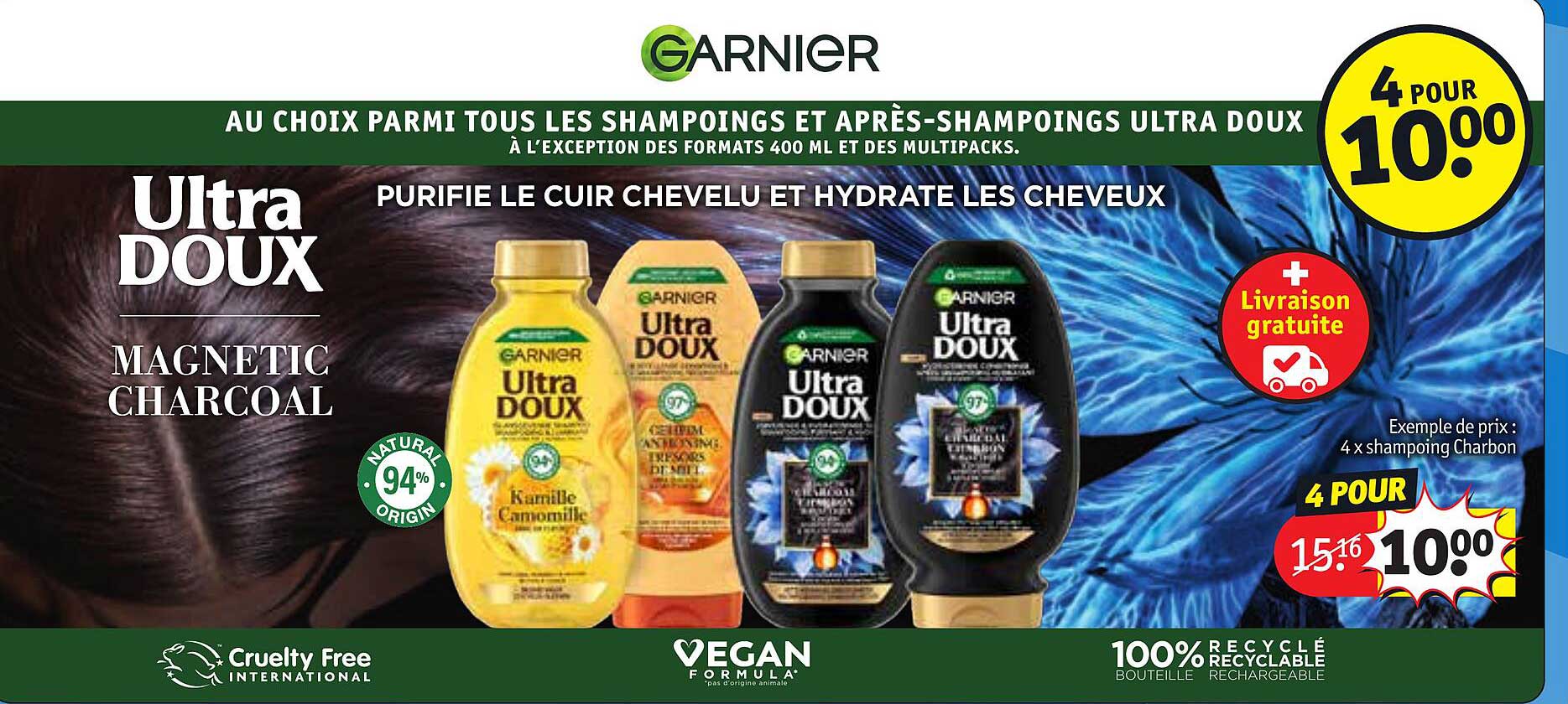 shampoings et après-shampoings ultra doux garnier