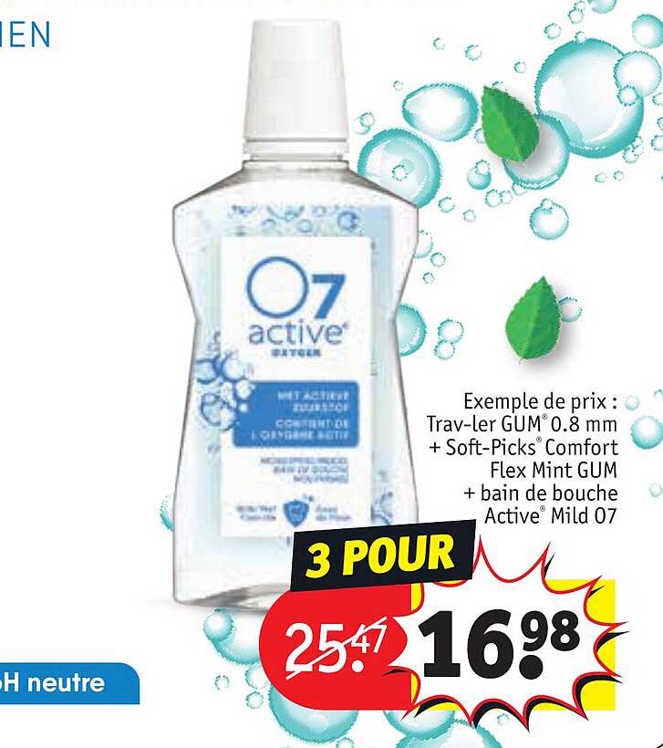 trav-ler gum 0.8 mm + soft-picks comfort flex mint gum + bain de bouche active mild 07