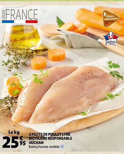 2 filets de poulet lyré bio filière responsable auchan