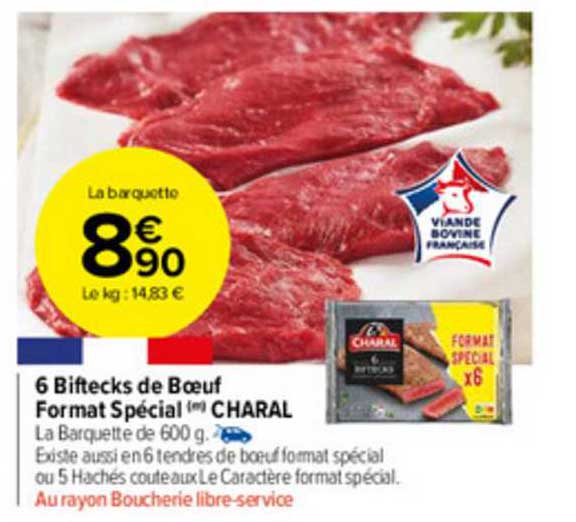 6 biftecks de boeuf format spécial charal