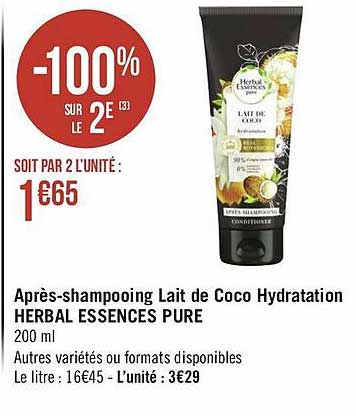 après-shampooing lait de coco hydratation herbal essences pure