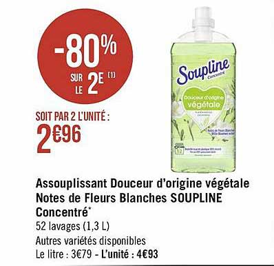 assouplissant douceur d'origine végétale notes de fleurs blanches soupline concentré