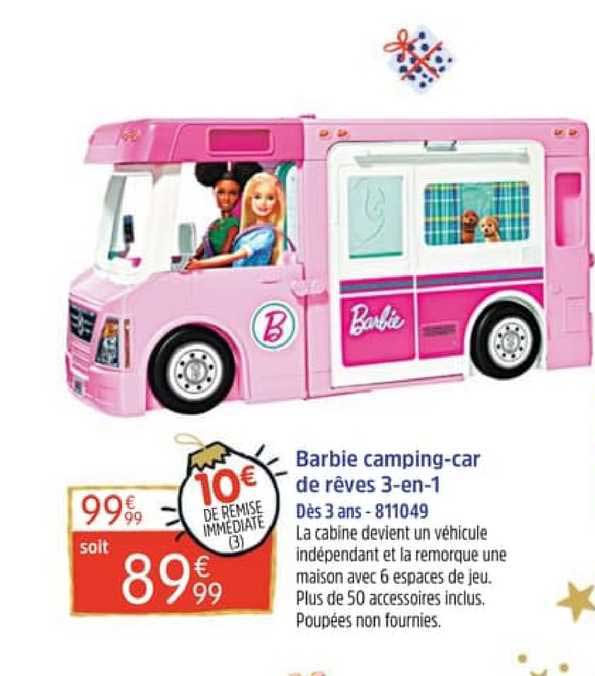 barbie camping-car de rêves 3-en-1
