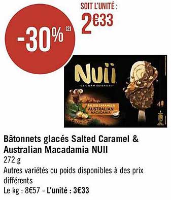 bâtonnets glacés salted caramel & australian macadamia nuii