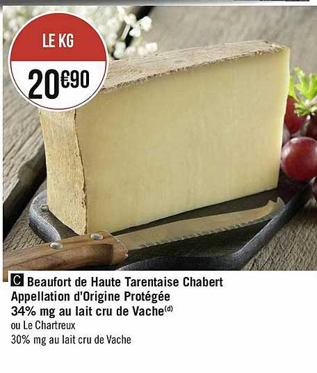 beaufort de haute tarentaise chabert appellation d'origine protégée 34% mg au lait cru de vache