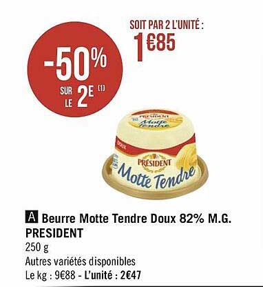 beurre motte tendre doux 82% m.g. président