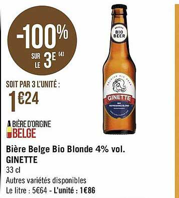 bière belge bio blonde 4% vol. ginette