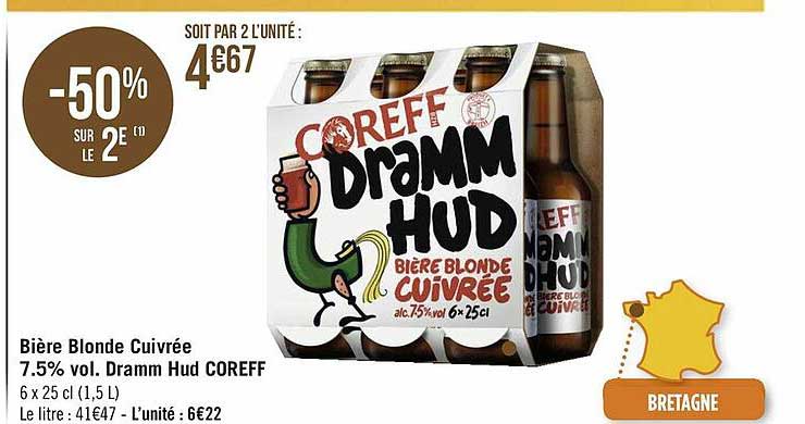 bière blonde cuivrée 7.5% vol. dramm hud coreff