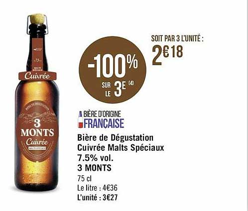 bière de dégustation cuivrée malts spéciaux 7.5% vol. 3 monts