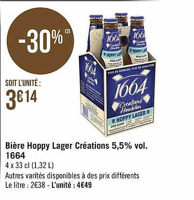 bière hoppy lager créations 5.5% vol. 1664