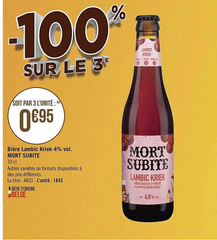 bière lambic kriek 4% vol. mort subite
