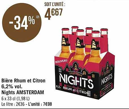 bière rhum et citron 6.2% vol. nights amsterdam