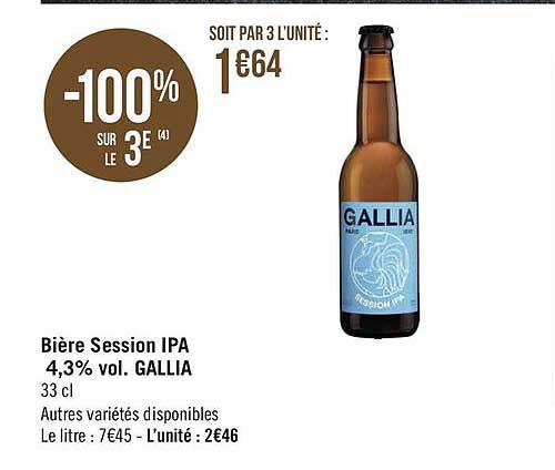 bière session ipa 4,3% vol. gallia