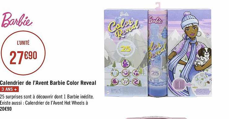 calendrier de l'avent barbie color reveal